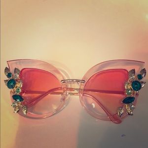 Oversized embellished pink sunglasses